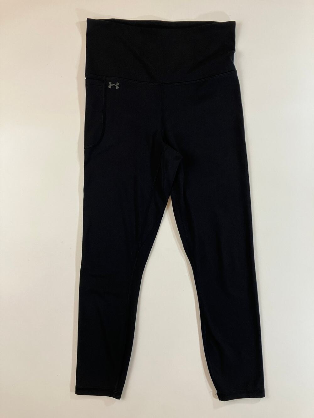 Under Armour Women M Black High Rise Leggings Side Pocket Fitted Stretch 1379774